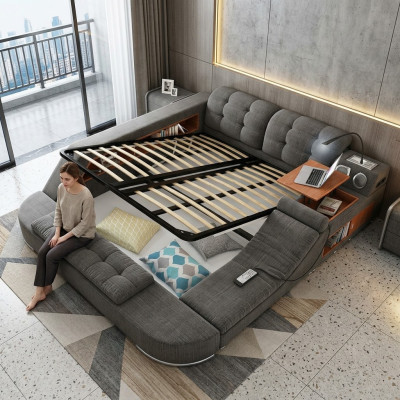 Diseño cama de cuero Camas acolchadas Hotel Función de masaje Multifunción