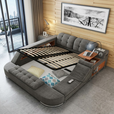 Diseño cama de cuero Camas acolchadas Hotel Función de masaje Multifunción