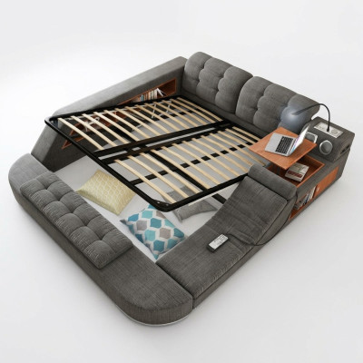 Diseño cama de cuero Camas acolchadas Hotel Función de masaje Multifunción