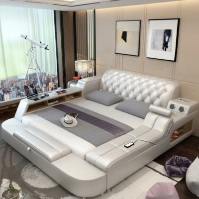 Diseño cama camas de cuero hotel tapizada 180x200 estantería multifunción