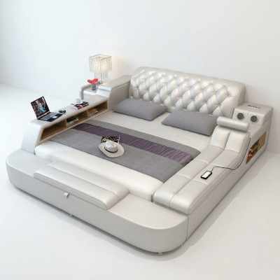 Diseño cama camas de cuero hotel tapizada 180x200 estantería multifunción