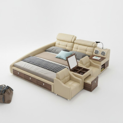 Cama de cuero Cama acolchada Doble Multifunción 180x200 Estructura de cama de cuero Diseño