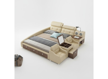 Cama de cuero Cama acolchada Doble Multifunción 180x200 Estructura de cama de cuero Diseño