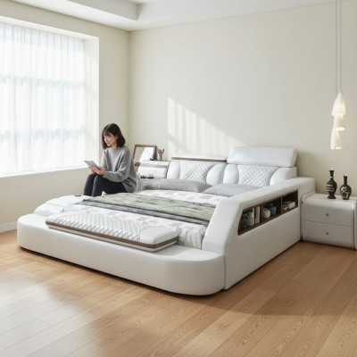 Cama de lujo cama de cuero camas 180x200 dormitorio multifunción reposo estantes