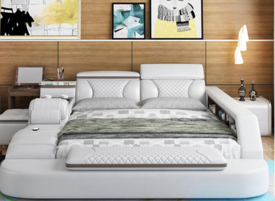 Cama de lujo cama de cuero camas 180x200 dormitorio multifunción reposo estantes