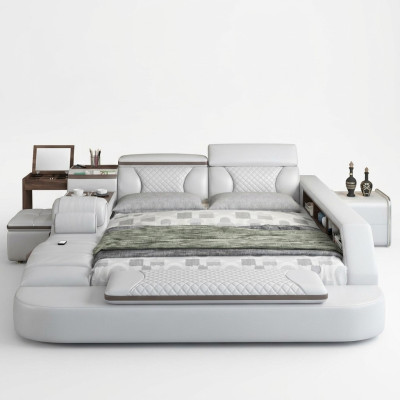 Cama de lujo cama de cuero camas 180x200 dormitorio multifunción reposo estantes