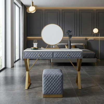 Mesas de maquillaje Consolas Mesa Dormitorio Decoración de madera Espejo + Cómoda