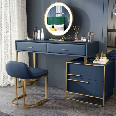 Mesa de maquillaje, espejo, taburete, juego completo, cómoda, dormitorio.