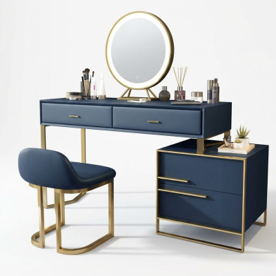 Mesa de maquillaje, espejo, taburete, juego completo, cómoda, dormitorio.