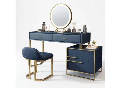 Mesa de maquillaje, espejo, taburete, juego completo, cómoda, dormitorio.