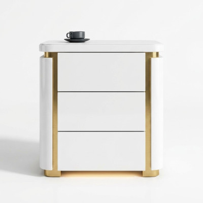 Diseño de mesa de noche. Consola de metal brillante. Mesas y consolas de dormitorio.