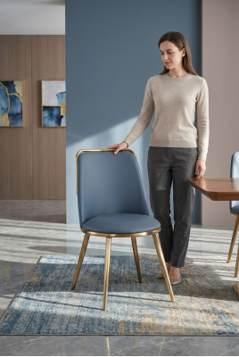 Mesa de comedor sillas de tela de lujo diseño de acero inoxidable silla con respaldo acolchado nueva