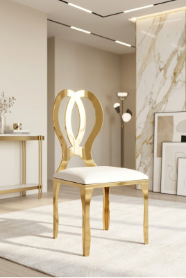 Silla de diseño de comedor con asiento tapizado de acero inoxidable sólido y tela.