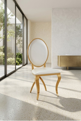 Lujo Silla de diseño de acero inoxidable de tela para el comedor con respaldo acolchado.