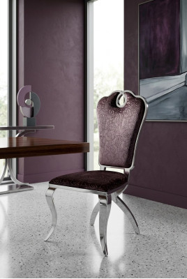 Silla tapizada de lujo para comedor, sillon con respaldo de diseño en tela de cuero artificial.