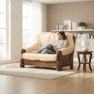 Sofá de 2 plazas Sofá Sofás Sofás Sala de estar Madera Cuero Dos plazas Muebles Nuevo