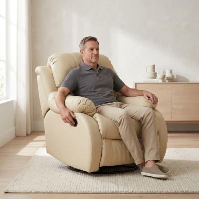 Sillón Giratorio Genuino Beige Asiento Salón de TV Club Sillón Individual Muebles Tapizados Nuevos
