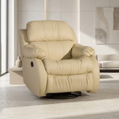 Sillón Giratorio Genuino Beige Asiento Salón de TV Club Sillón Individual Muebles Tapizados Nuevos