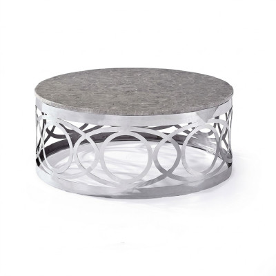 Mesa de centro redonda de lujo de diseñador, mesa auxiliar de acero inoxidable para sala de estar.