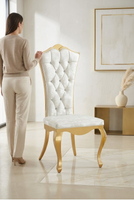 Silla de lujo de diseño de acero inoxidable blanco para comedor