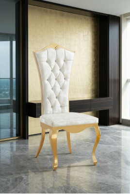 Silla de lujo de diseño de acero inoxidable blanco para comedor
