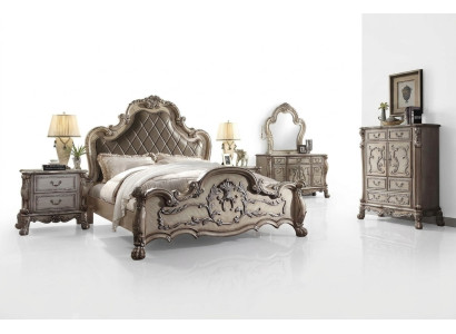 Juego de dormitorio completo Cama barroca real Tocador Mesita de noche 6 piezas.