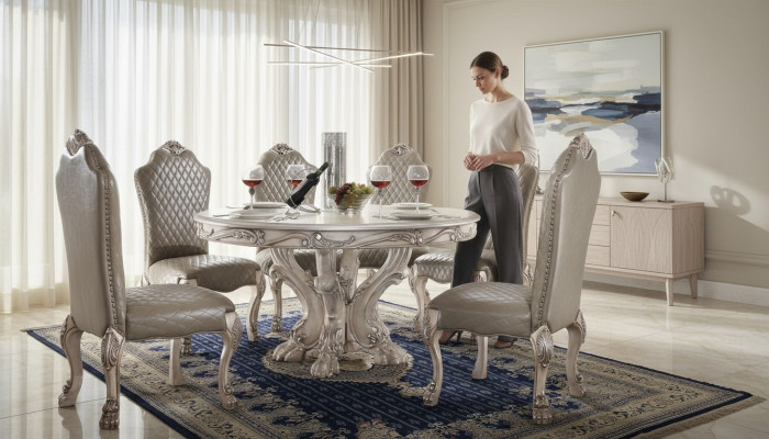Conjunto de sillas de comedor, 6 sillas sin reposabrazos, sillas de lujo estilo barroco.