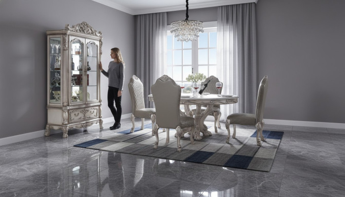 Juego de mesa Mantel Mesa comedor 6 sillas Estilo de lujo Muebles Grupo de 8 piezas con vitrina