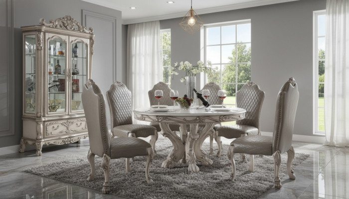 Juego de mesa Mantel Mesa comedor 6 sillas Estilo de lujo Muebles Grupo de 8 piezas con vitrina