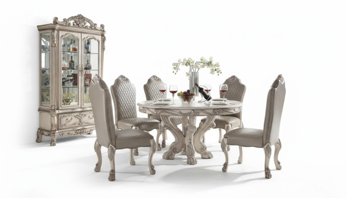 Juego de mesa Mantel Mesa comedor 6 sillas Estilo de lujo Muebles Grupo de 8 piezas con vitrina