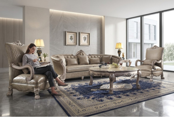 Sofá acolchado mesa de café de madera 4 piezas muebles de lujo conjunto de sofá sofás conjunto