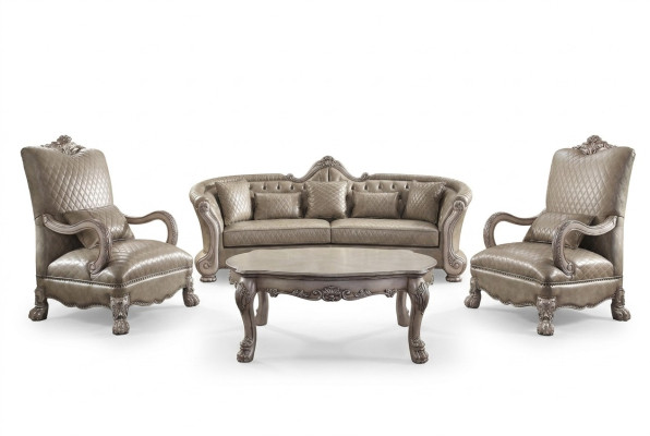 Sofá acolchado mesa de café de madera 4 piezas muebles de lujo conjunto de sofá sofás conjunto