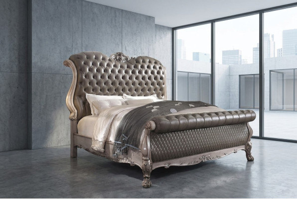 Diseño de muebles de lujo barroco, mesita de noche, conjunto de dormitorio de 3 piezas con cama de 180x200.