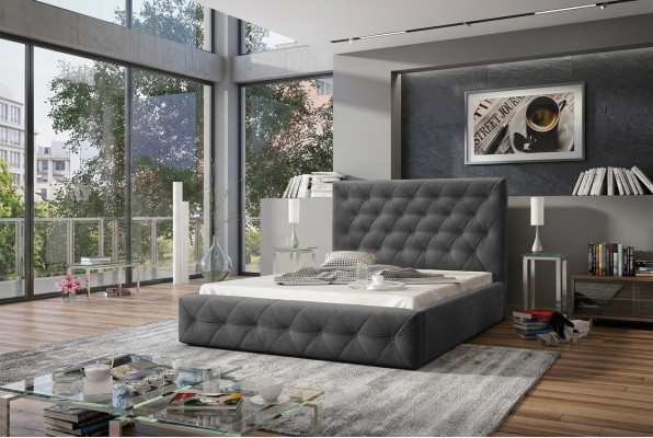 Moderna cama de diseño de madera, elegante mueble, camas dobles, nuevo dormitorio.