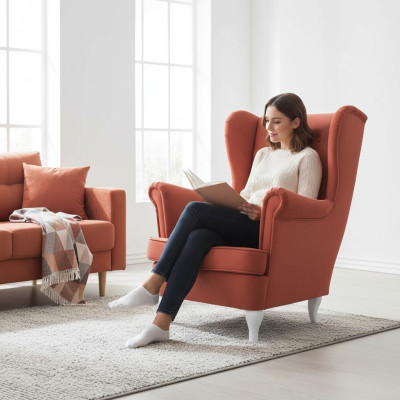 Sillón Tapizado Asiento Diseño Sofá Reláx Tela Salón Lujo Televisión Club