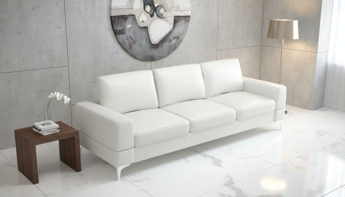 Sofá elegante y moderno de 3 plazas en textil blanco para diseño de sala de estar, nuevo y acolchado.