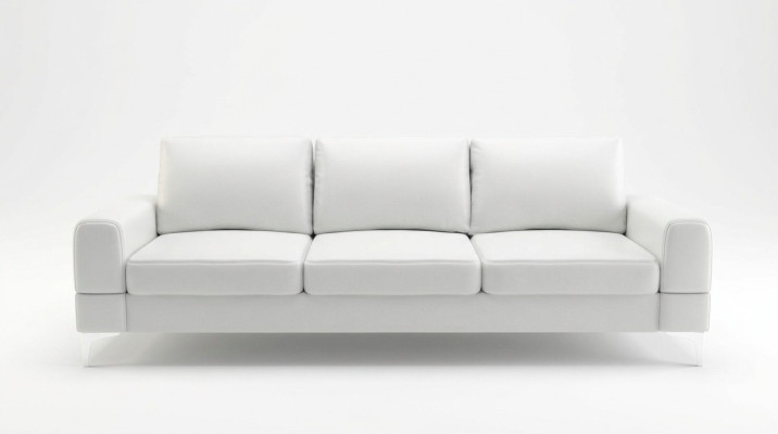Sofá elegante y moderno de 3 plazas en textil blanco para diseño de sala de estar, nuevo y acolchado.
