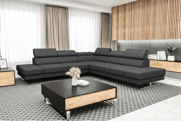 Sofá de diseño con tapizado elegante en forma de L para la sala de estar. Nuevo y moderno.