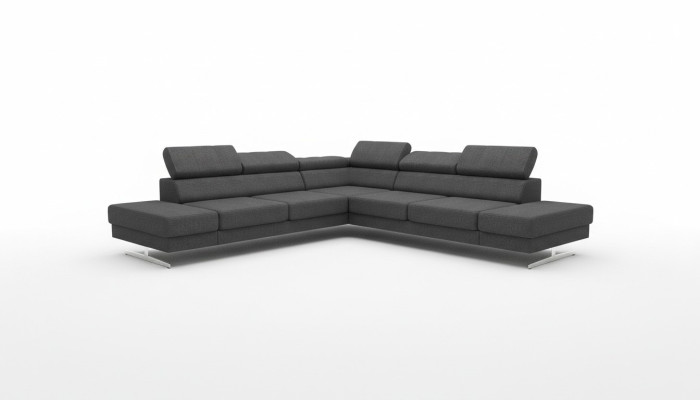 Sofá de diseño con tapizado elegante en forma de L para la sala de estar. Nuevo y moderno.
