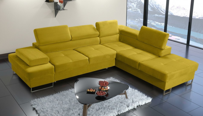 Sofá esquinero tapizado en tela para sala de estar en forma de L moderno amarillo, diseño de sofás nuevos.