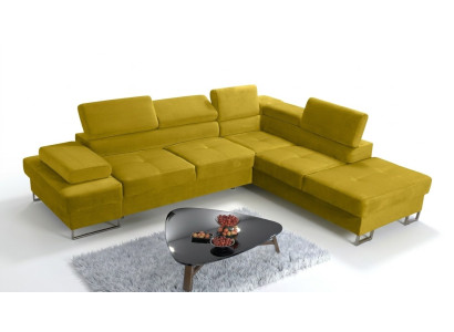 Sofá esquinero tapizado en tela para sala de estar en forma de L moderno amarillo, diseño de sofás nuevos.