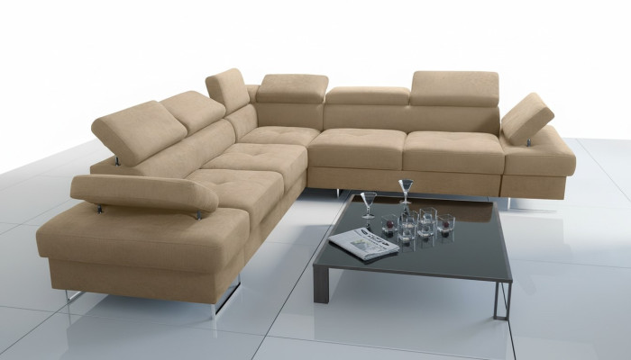 Sofá Sofá Acolchado Forma de L Sala de estar Diseño Esquina Tela Cuero Nuevo Beige Lujo