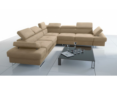 Sofá Sofá Acolchado Forma de L Sala de estar Diseño Esquina Tela Cuero Nuevo Beige Lujo