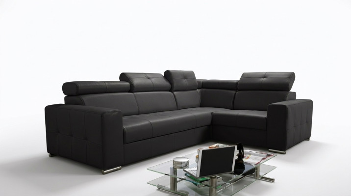 Sofá esquinero Tapizado Salón Cuero Forma de L Nuevo Moderno Negro Diseño Sofás