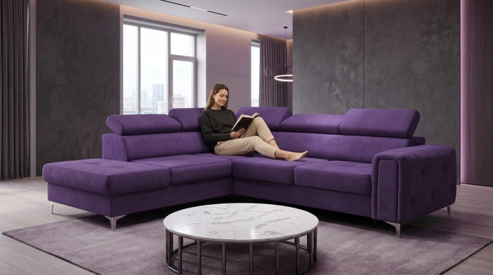 Diseño de sofá esquinero en forma de L con acolchado de lujo para sala de estar estilo suave, nuevo.