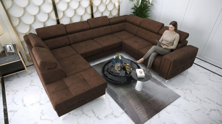 Sofá en forma de U Sofá de tela Sofá de esquina Diseño moderno Sofás de cuero marrón Nuevo.