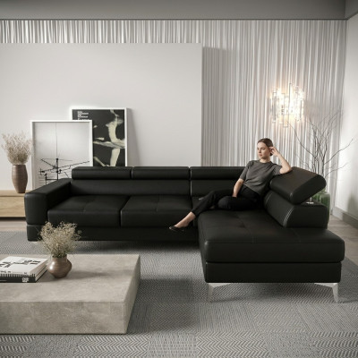 Sofá multifuncional con esquina tapizada para sala de estar, forma de L, negro, moderno, lujo.