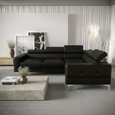 Sofá multifuncional con esquina tapizada para sala de estar, forma de L, negro, moderno, lujo.