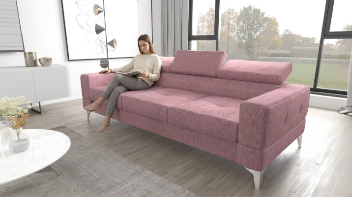 Sofá de diseño acolchado de tres plazas, sofá moderno de sala de estar, muebles rosados ​​sofás.