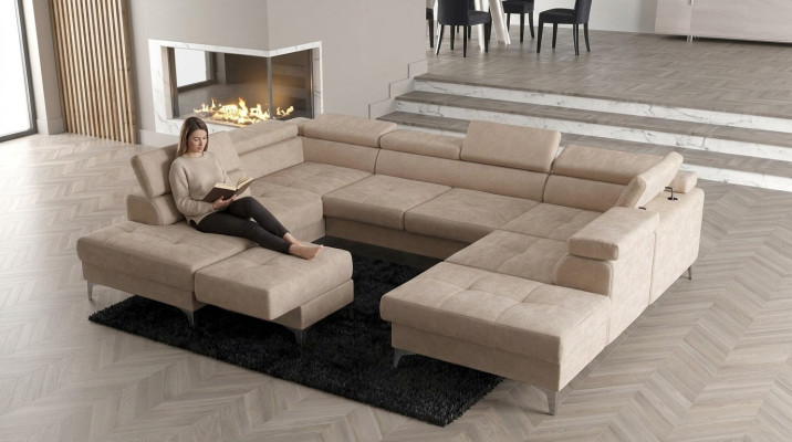 Diseño moderno sofá tapizado sala de estar sofá esquinero en forma de U cuero textil madera nuevo